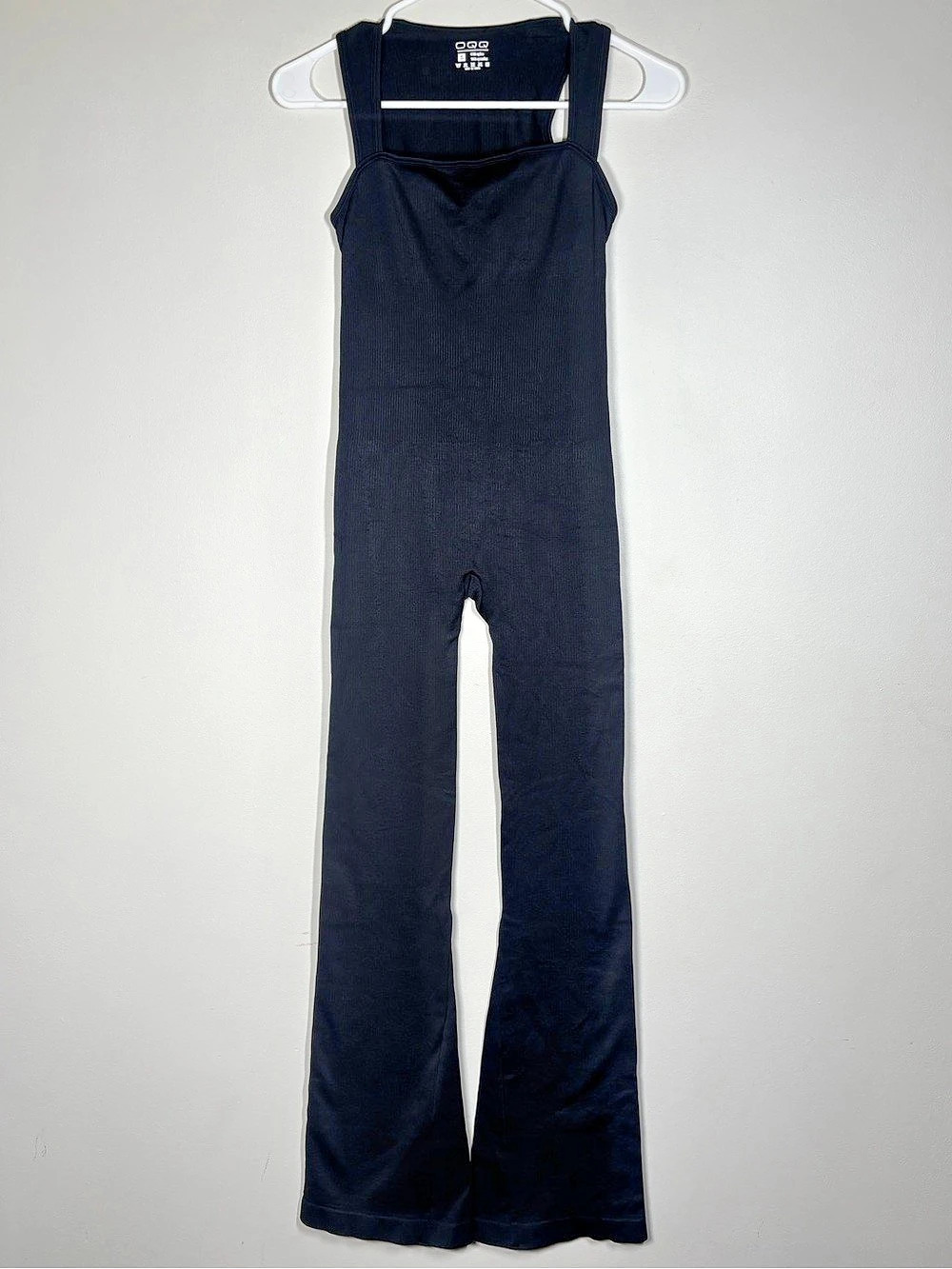 NIP OQQ Black Ribbed Square Neck Flare Jumpsuit - Size S